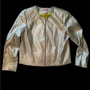 gorgeous quilted Isaac Mizrahi silver blazer zip up